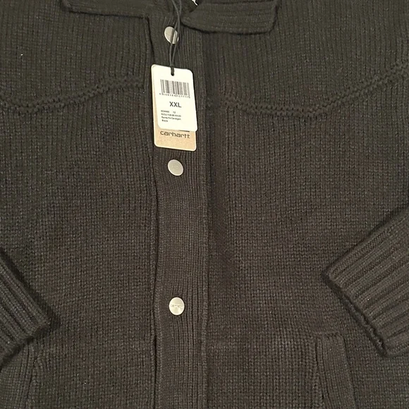Carhartt WIP Black Knit Santa Fe Cardigan Sweater XXL Brand New